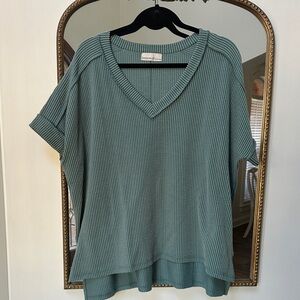 Zenana Ribbed Knit Top in Blue-Green